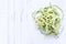 Courgette spaghetti on white background