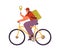 Courier on bicycle, delivering food and goods. Deliveryman with bag riding bike, looking for route in smartphone. Man