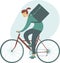 Courier bicycle delivery girl with parcel box on the back