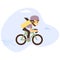 Courier bicycle delivery girl with parcel box on the back. Ecological city bike delivering service illustration with