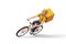 Courier bicycle delivery man with parcel box on the back, 3d rendering