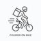 Courier on bike line icon. Vector outline illustration of express delivery. Bicycle pizza guy pictorgam