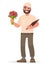 Courier with a bouquet. Flower delivery. Vector illustration