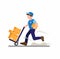 Courier boy running rushing with trolley package, delivery service cartoon flat illustration vector