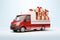 Courier bus with gift boxes. Christmas truck with with gifts, black Friday