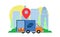 Courier or cargo car delivery service. Transportation package express retail at the city