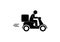 Courier carrying cargo on moped, fast delivery symbol, man rushing to deliver parcel