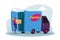 Courier Character Loading Parcel Box in Truck for Delivery to Clients. Mail, Postage Package Transportation Service