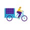 Courier delivery on electric cargo bike with solar panel vector illustration