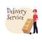 Courier, delivery service worker, hand cart, dolly loaded with boxes