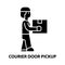 courier door pickup icon, black  sign with  strokes, concept illustration