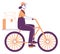 Courier driving bike, delivery service worker. Delivery worker, courier characters receiving parcels isolated flat vector