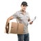 Courier hands of boxes, packages