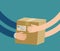 Courier hands parcel to customer. Delivery concept. Cartoon vector illustration
