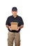 Courier holding a open box