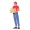 Courier Male Character Stands Poised, Holding A Parcel In Capable Hands. Ready To Deliver, The Determined Stance