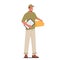 Courier Male Character Wear Uniform Holding Invoice and Box. Delivery Man with Parcel Hurry to Client, Express Delivery