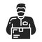 Courier man with box black glyph icon. Home delivery. Quarantine, Stay at home. Prevention epidemic. Pictogram for web page,