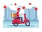 Courier in motorcycle delivery service with covid19 particles
