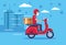 Courier in motorcycle delivery service with covid19 particles