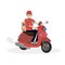Courier rides on a red scooter. Character vector illustration flat people.