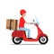 Courier rides on scooter. Express delivery motorcycle service. Vector illustration