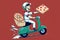 A courier on a scooter delivers fresh pizza. Generative AI