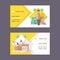 Courier vector business card postman man character of delivery service delivering parcel box package flower illustration