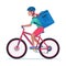 Courier woman carries a box on a bicycle