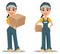 Courier woman holding carton box. Set. Professional fast deliver