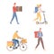 Couriers with boxes and parcels vector flat illustration. Young men and women shipping goods to costumers.