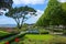 Cours Dajot public garden with an beautiful view of the harbour and the ChÃ¢teau de Brest , Brittany, France.