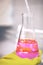 The course of the chemical reaction in a glass laboratory vessel with the participation of a catalyst