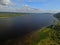 The course of the Volga River from a bird`s-eye view in the vicinity of the village of Shiryaevo.