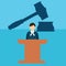 Court judge desk trial hammer gavel legal justice flat icon