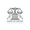 Court of justice - vector logo concept illustration in classic graphic line style. Law logo icon. Legal logo icon. Scales logo