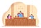 Court Room with Lawyer, Jury Trial, Witness or Judges and the Wooden Judge`s Hammer in Flat Cartoon Design Illustration