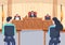 Court Room with Lawyer, Jury Trial, Witness or Judges and the Wooden Judge`s Hammer in Flat Cartoon Design Illustration