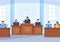 Court Room with Lawyer, Jury Trial, Witness or Judges and the Wooden Judge`s Hammer in Flat Cartoon Design Illustration