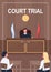 Court trial poster flat vector template