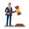 Court Worker Holding Big Gavel Flat Illustration