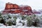 Courthouse Butte in Sedona Arizona in the Winter Snow. Winter in the Desert