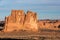 Courthouse Tower Rock in the early morning autumn light within Arches National Park, Utah