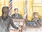 Courtroom Trial Sketch Showing Judge Lawyer Defendant Plaintiff Witness Testifying Inside Court of Law