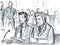 Courtroom Trial Sketch Showing Lawyer and Defendant or Plaintiff Inside Court of Law Drawing