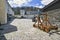 Courtyard  of castle Grand Viglas with wooden catapult