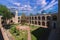 courtyard with cells of ancient Uzbek islamic Kukeldash madrasah in Tashkent in Uzbekistan. Old medieval Islamic