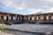 The courtyard with cells for monks in Tsarang Gompa 1395 - Sakya Monastery. Hiking to closed area Upper Mustang. Nepal