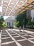 Courtyard decorated with shadows, in a square in the neighborhood of Miraflores, in front of the Museum of Visual Arts (MAVI), on