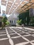 Courtyard decorated with shadows, in a square in the neighborhood of Miraflores, in front of the Museum of Visual Arts MAVI, on